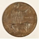 WWI Death Penny, awarded to Harry West, cardboard case