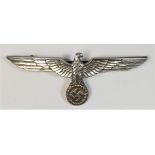 A German WWII silver plated summer breast or cap badge, makers mark A to the reverse, 9.5cm
