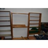 Two sets of pine open shelves