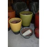 A selection of glazed planters and pots, largest being a height of 60cm