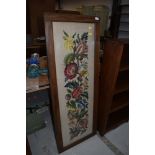 A large stained frame floral embroidery, dated en verso 1940, approx. 128 x 49cm