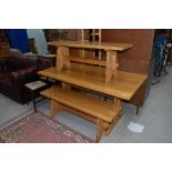 A modern pine refectory style kitchen table and pair of matching form benches, table approx. 150 x