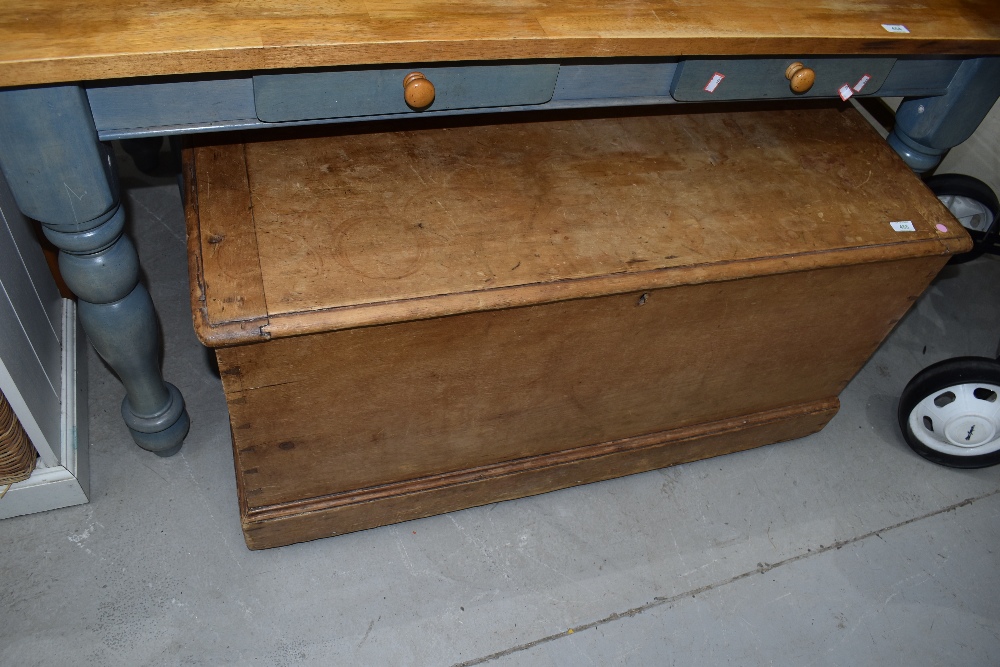 A large stripped pine bedding box, approx. Dimensions W104 x D64 x H53cm