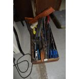 A selection of hand saws and similar in wooden box
