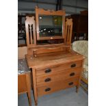 A Victorian stained frame dressing table with mirror back and three drawers, width approx. 93cm