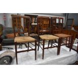 Three matching Edwardian mahogany and inlaid bedroom chairs, probably Maple & Co, with a variety