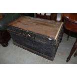 A traditional pine tool box , with mismatched lid