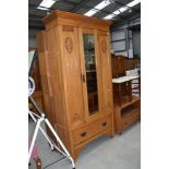 An Art Nouveau mirror door wardrobe of shallow proportions , dimensions approx. W101cm D38cm H194cm