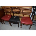 Three Victorian mahogany balloon back chairs (pair plus one)