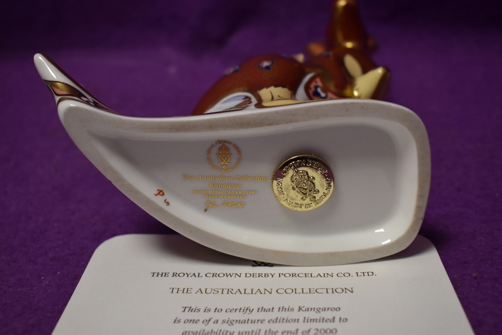 A Royal Crown Derby paperweight Kangaroo with gold stopper and certificate - Image 2 of 2