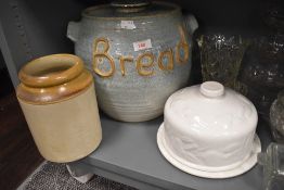 A selection of ceramics including cheese dome and bread container