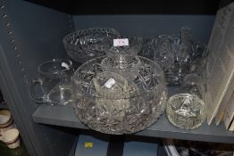 A selection of clear cut and crystal glass wares