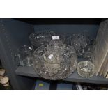 A selection of clear cut and crystal glass wares