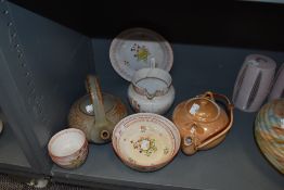 A selection of tea wares including antique partial tea service having hand decorated tea bowls and