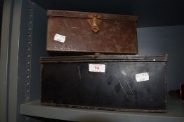 Two metal deed or similar boxes