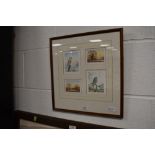 A selection of framed miniature prints by Peter Hayman