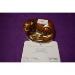 A Royal Crown Derby paperweight Otter with gold stopper and certificate