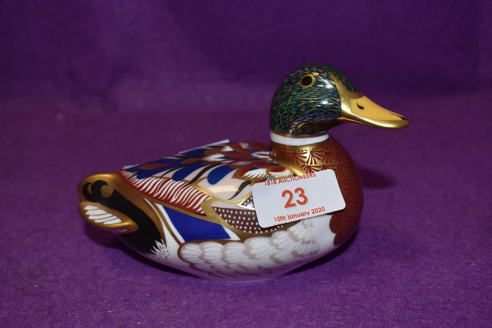 A Royal Crown Derby paperweight Mallard Duck with gold stopper