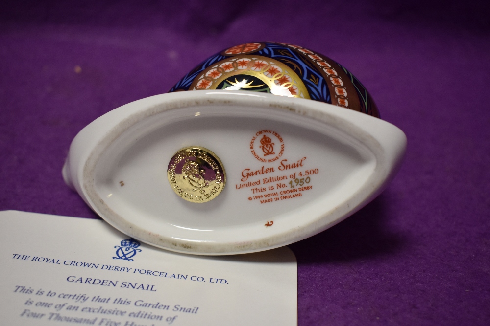 A Royal Crown Derby paperweight Garden Snail with gold stopper and certificate - Image 2 of 2