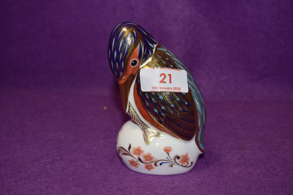 A Royal Crown Derby paperweight Kingfisher with a Gold stopper