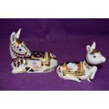 Two Royal Crown Derby paperweights Donkey and Donkey Foal, with gold stoppers