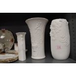 A selection of bisque German ceramics by Kaiser three larger vase marked M.Frey