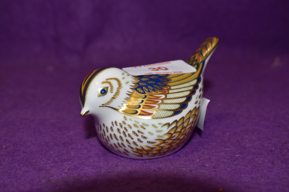 A Royal Crown Derby paperweight Firecrest with gold stopper