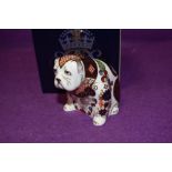 A Royal Crown Derby paperweight Bulldog, boxed with a gold stopper