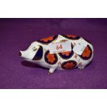 A Royal Crown Derby paperweight Pig, with silver stopper