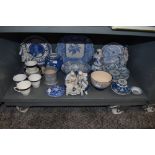 A selection of blue and white wear ceramics including Chinese export ginger jar