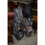 A selection of modern golf clubs in two bags, including part set Ping i3, Ping G15 titanium