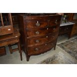 A 19th Century mahogany and inlaid bow fronted chest of two over three drawers, width approx. 102cm