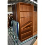 A vintage teak effect laminate bookshelf, width approx. 80cm height 183cm