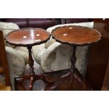 A matched pair of reproduction wine tables, diameter approx. 36 and 30cm