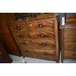 A Victorian mahogany and flame mahogany (with oak edged drawers) chest of two over three drawers,