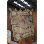 A reproduction tapestry wall hanging depicting world map, with hanger, width approx. 210cm