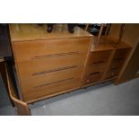 A selection of vintage golden oak bedroom furniture comprising bed head drawers and bedroom