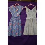 One vintage 1950s St Michaels dress in floral cotton with belt and an American 1950s sheer skirted