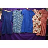 Five vintage 1950s and 60s dresses, various fabrics, styles and sizes.