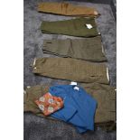 A selection of gents plus fours including Barbour, also a vintage lambswool jumper and scarf, some