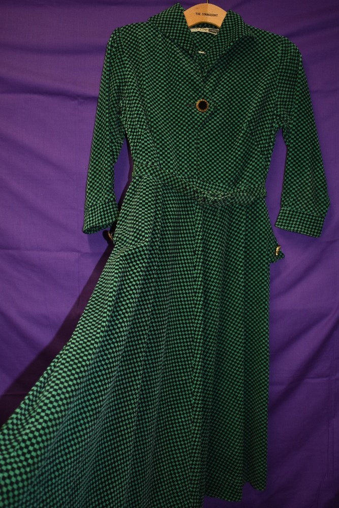 A vintage 1950s Peggy page dress in green and black checked corduroy with belt and contrasting - Image 3 of 5