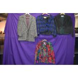 A collection of vintage and retro clothing,including A flamboyant Jean Muir blouse/top ,two Jaeger