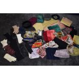 A large collection of vintage gloves, scarves,including silk and mohair, and hats.