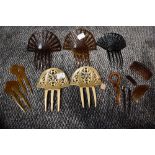 A variety of art deco hair combs and slides.