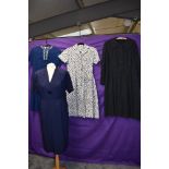 Four vintage 1950s and 60s dresses, various styles and fabrics, medium and larger sizes.