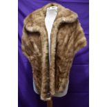 A 1950s honey blonde mink stole with large collar detail to front, monogrammed to inside with J.E.