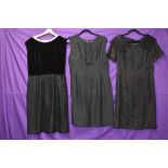 Three vintage 1960s black dresses,various fabrics and styles, medium sizes.
