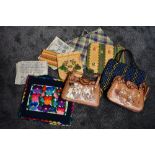 A collection of vintage bags from Burma, including two with hand painted scenes to fronts,and