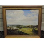 An oil painting on board, landscape, 49 x 59cm, framed