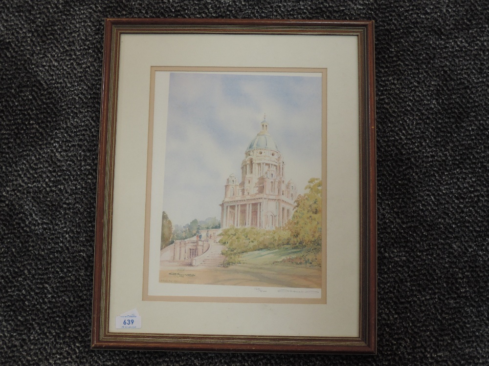 A ltd ed print, after Mario Ottonello, Ashton Memorial Lancaster, signed, numbered 129/500, and